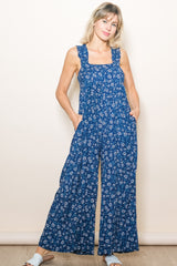 Navy Blue Back Cutout Wide Leg Jumpsuit