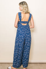 Navy Blue Back Cutout Wide Leg Jumpsuit