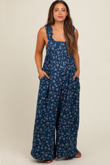 Navy Blue Back Cutout Wide Leg Maternity Jumpsuit