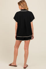 Black Contrast Stitch Button Down Maternity Shorts Set