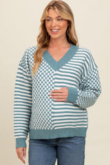 Blue Mixed Pattern Maternity Sweater