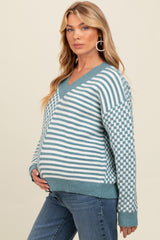 Blue Mixed Pattern Maternity Sweater