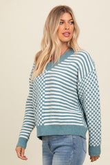 Blue Mixed Pattern Sweater