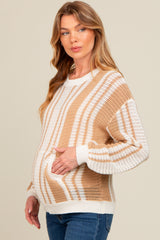 Mocha Striped Front Pocket Maternity Sweater