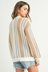 Mocha Striped Front Pocket Sweater