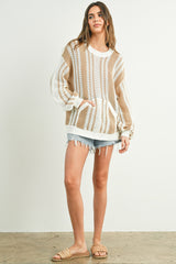 Mocha Striped Front Pocket Sweater