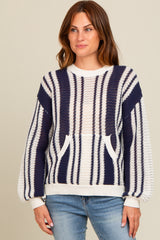 Navy Blue Striped Front Pocket Sweater