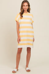 Yellow Wide Stripe Knit Maternity Dress