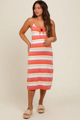 Pink Striped Knit Maternity Midi Dress