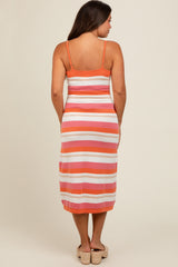 Pink Striped Knit Maternity Midi Dress