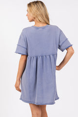 Blue Raw Hem Short Sleeve Dress