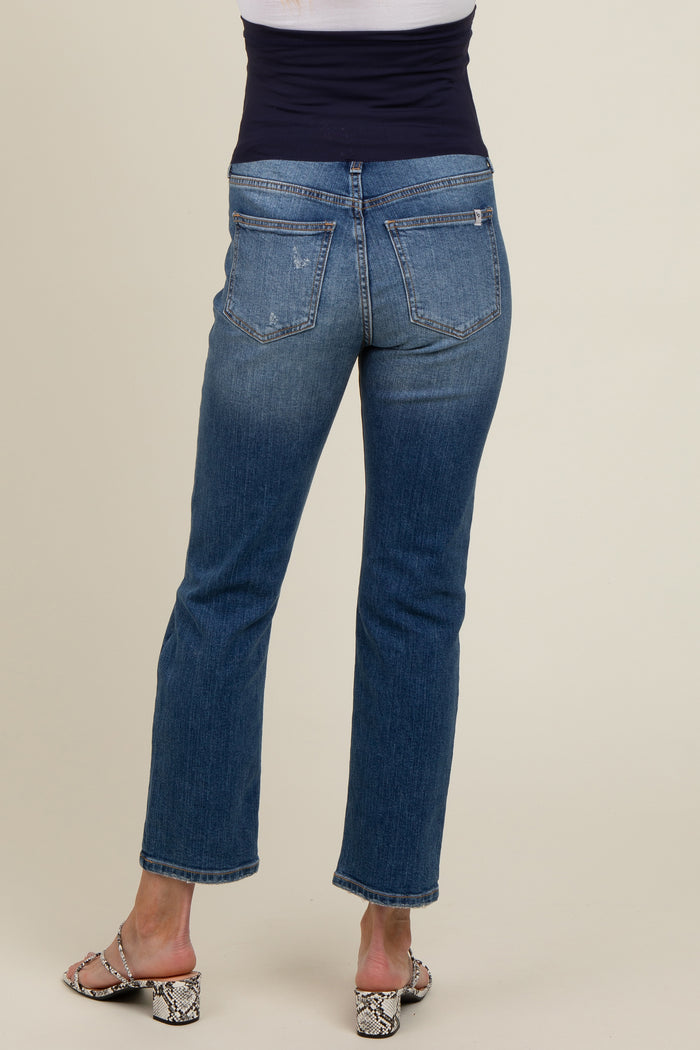 Blue Distressed Knee Slim Fit Maternity Jeans