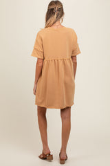 Camel Raw Hem Maternity Short Sleeve Dress