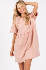 Mauve Raw Hem Maternity Short Sleeve Dress