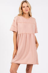 Mauve Raw Hem Short Sleeve Dress