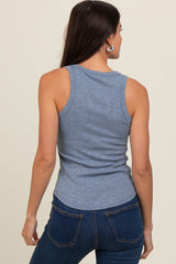 Blue V-Neck Ribbed Tank Top