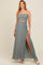 Grey Smocked Crop Top And Maxi Skirt Maternity Set
