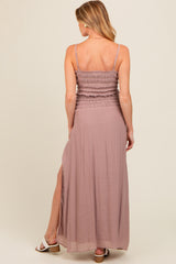 Mauve Smocked Crop Top And Maxi Skirt Maternity Set