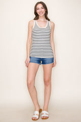 Navy Striped Knit Sleeveless Top