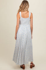 Light Blue Floral Button Down Maternity Maxi Dress