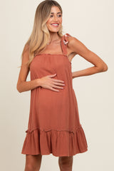 Rust Ruffle Hem Maternity Mini Dress