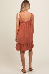 Rust Ruffle Hem Maternity Mini Dress