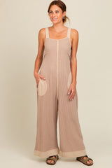 Beige Waffle Knit Wide Leg Jumpsuit