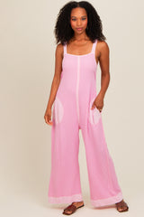 Pink Waffle Knit Wide Leg Maternity Jumpsuit