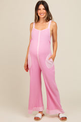 Pink Waffle Knit Wide Leg Maternity Jumpsuit