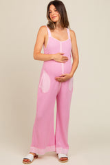 Pink Waffle Knit Wide Leg Maternity Jumpsuit