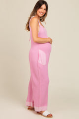 Pink Waffle Knit Wide Leg Maternity Jumpsuit