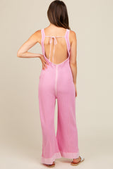 Pink Waffle Knit Wide Leg Maternity Jumpsuit