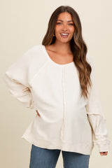 Cream Mixed Knit Raw Hem Maternity Pullover Top