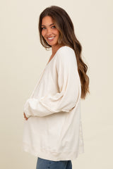 Cream Mixed Knit Raw Hem Maternity Pullover Top