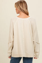 Beige Mixed Knit Raw Hem Maternity Pullover Top