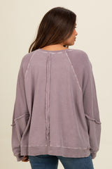 Taupe Mixed Knit Raw Hem Maternity Pullover Top