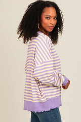 Lavender Striped Ruffle Hem Long Sleeve Top