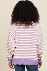 Lavender Striped Ruffle Hem Long Sleeve Top