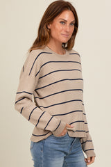 Mocha Striped Ribbed Knit Long Sleeve Top