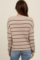 Mocha Striped Ribbed Knit Long Sleeve Top