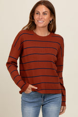 Rust Striped Ribbed Knit Long Sleeve Maternity Top