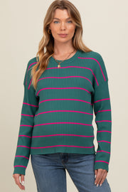 Teal Striped Ribbed Knit Long Sleeve Maternity Top