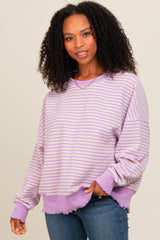 Lavender Striped Ruffle Hem Long Sleeve Top