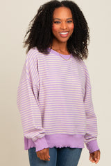 Lavender Striped Ruffle Hem Long Sleeve Top