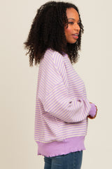 Lavender Striped Ruffle Hem Long Sleeve Top