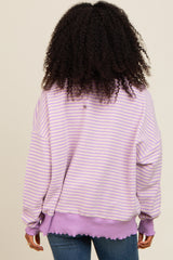 Lavender Striped Ruffle Hem Long Sleeve Top