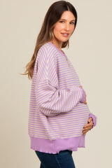 Lavender Striped Ruffle Hem Maternity Long Sleeve Top