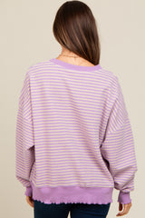 Lavender Striped Ruffle Hem Maternity Long Sleeve Top