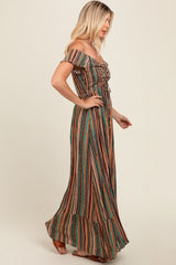 Multicolor Off Shoulder Cinched Maxi Dress