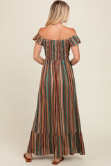 Multicolor Off Shoulder Cinched Maxi Dress